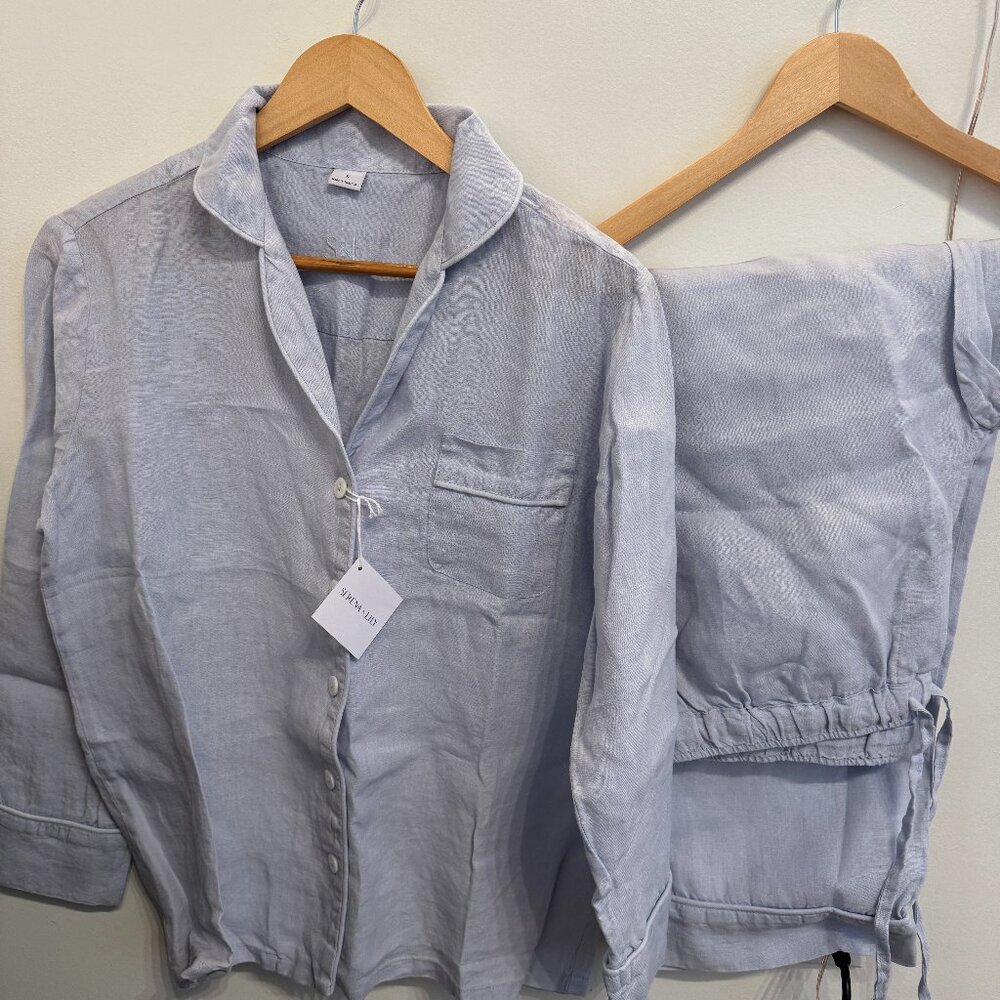 Brand NEW With Tags Serena & Lily Positano Linen Sky Blue Pajama Set Size Small